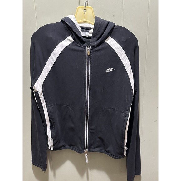 Nike Hoodie Womens Sz M Black & White Full Zip Dri Fit Long Sleeve Lightweight - Picture 1 of 4